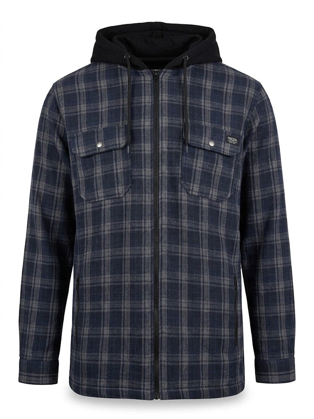 Sobrecamisa Hombre Tallas Grandes con Capucha Cuadros Azul Marino y Gris Forestal