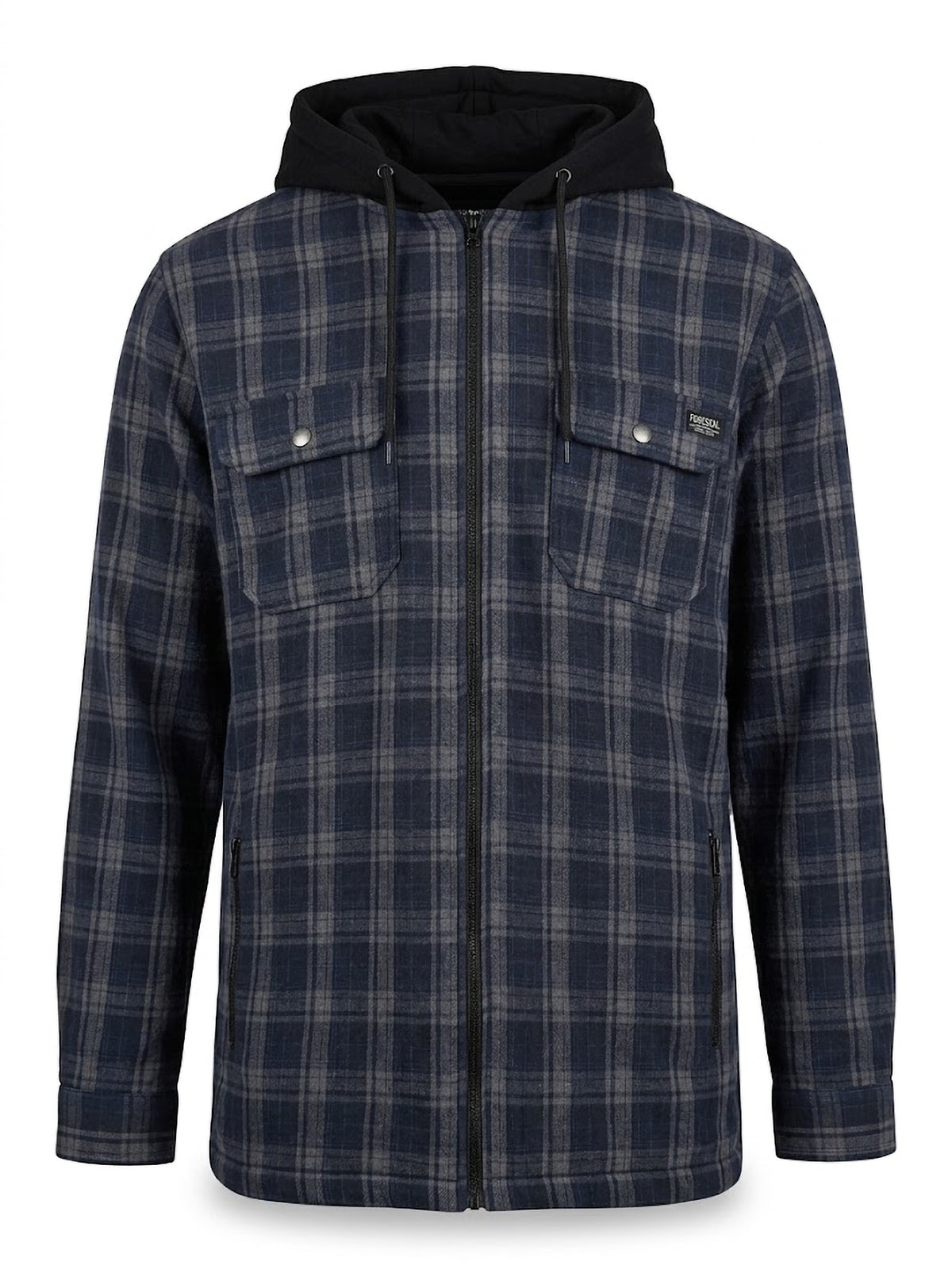 Sobrecamisa Hombre Tallas Grandes con Capucha Cuadros Azul Marino y Gris Forestal