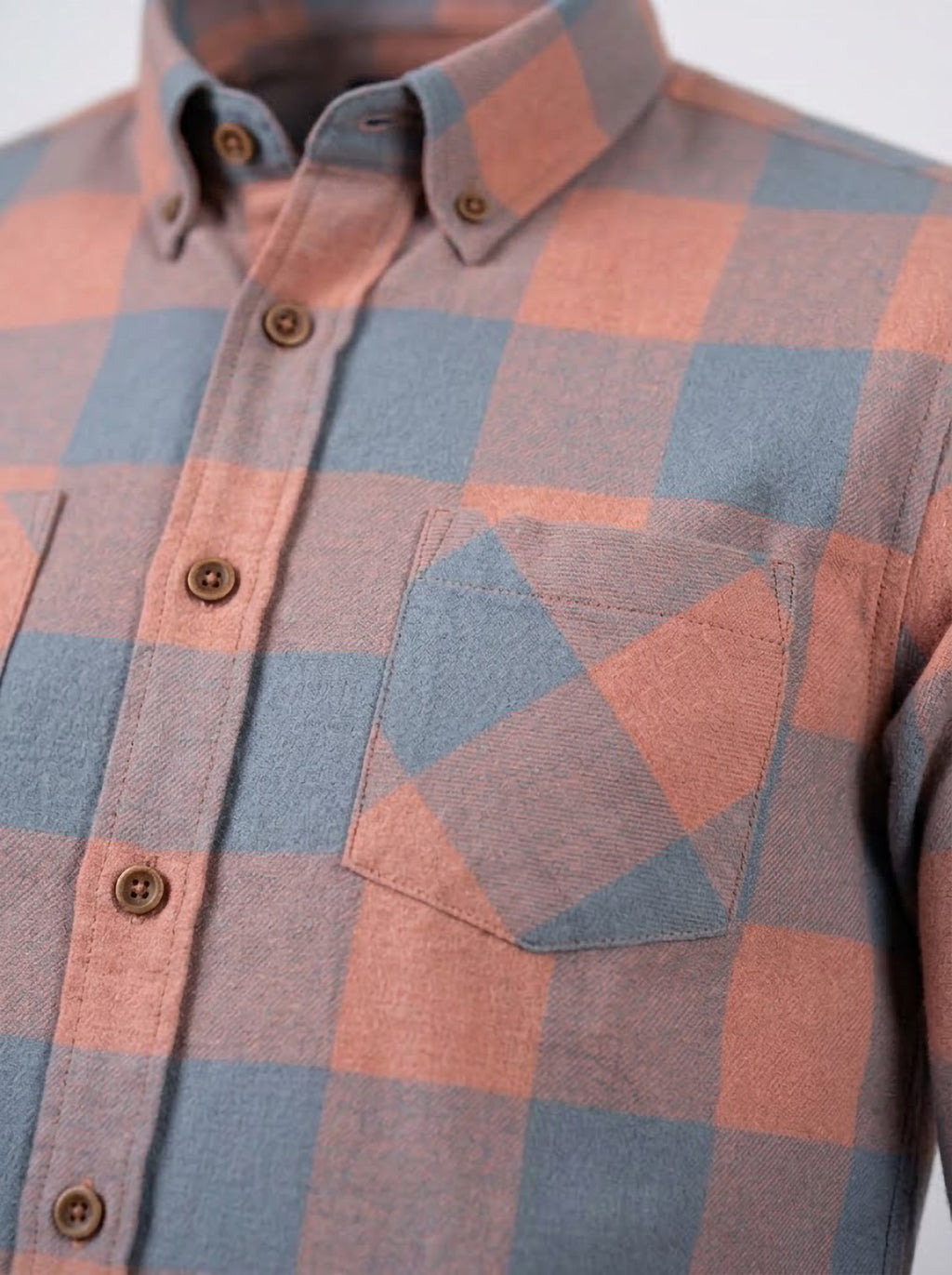 Camisa Hombre Tallas Grandes Manga Larga Cuadros Terracota y Azul Levoratto