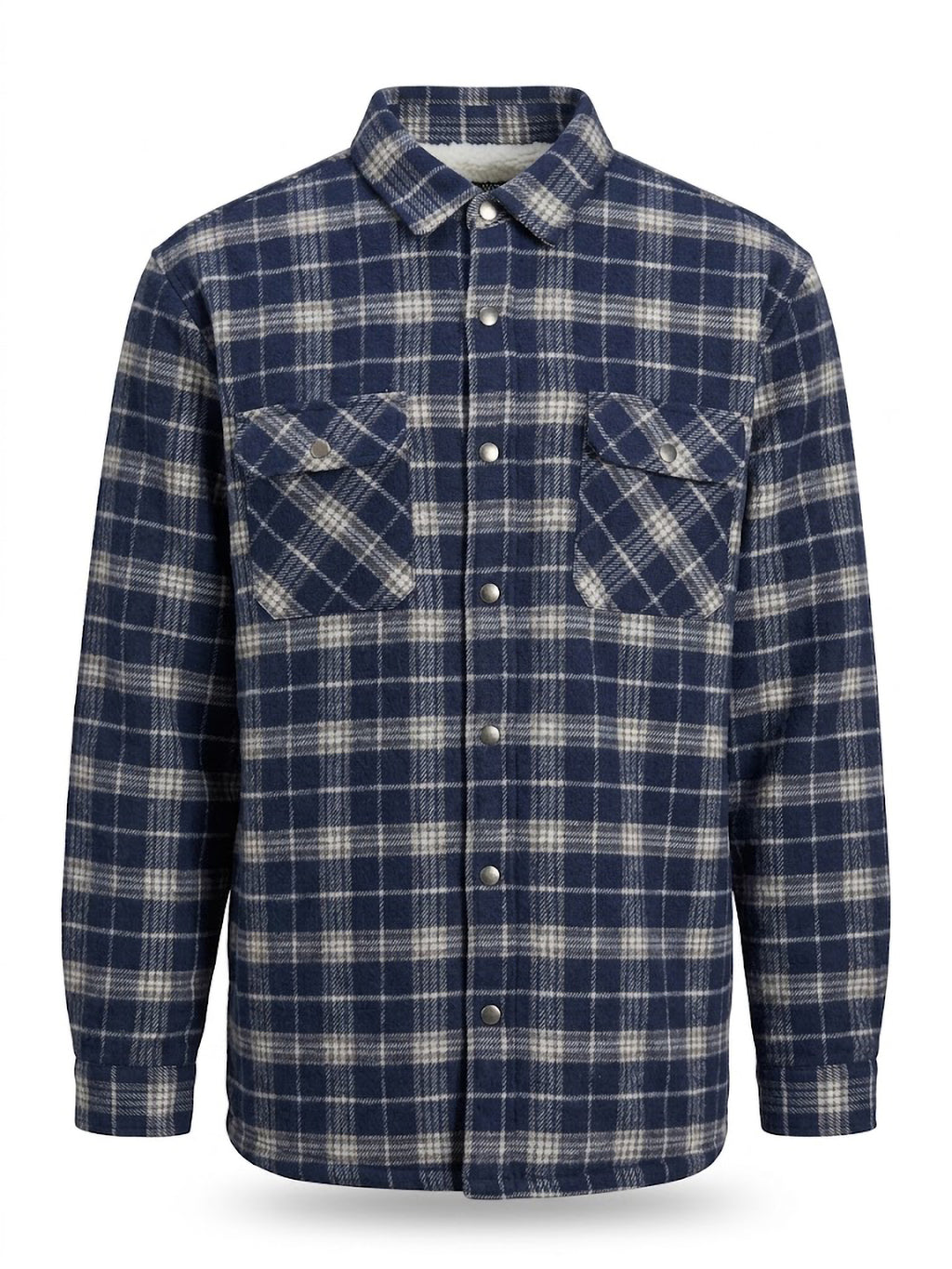 Sobrecamisa Hombre Tallas Grandes Forestal Cuadros Azul Marino y Beige con Forro Borreguito