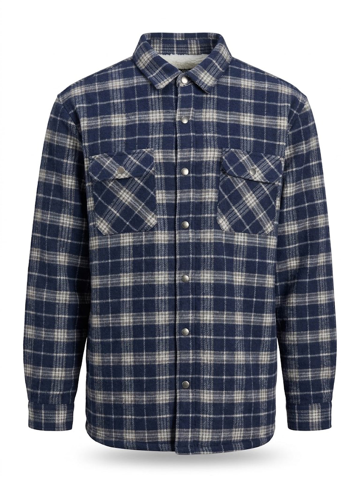 Sobrecamisa Hombre Tallas Grandes Forestal Cuadros Azul Marino y Beige con Forro Borreguito