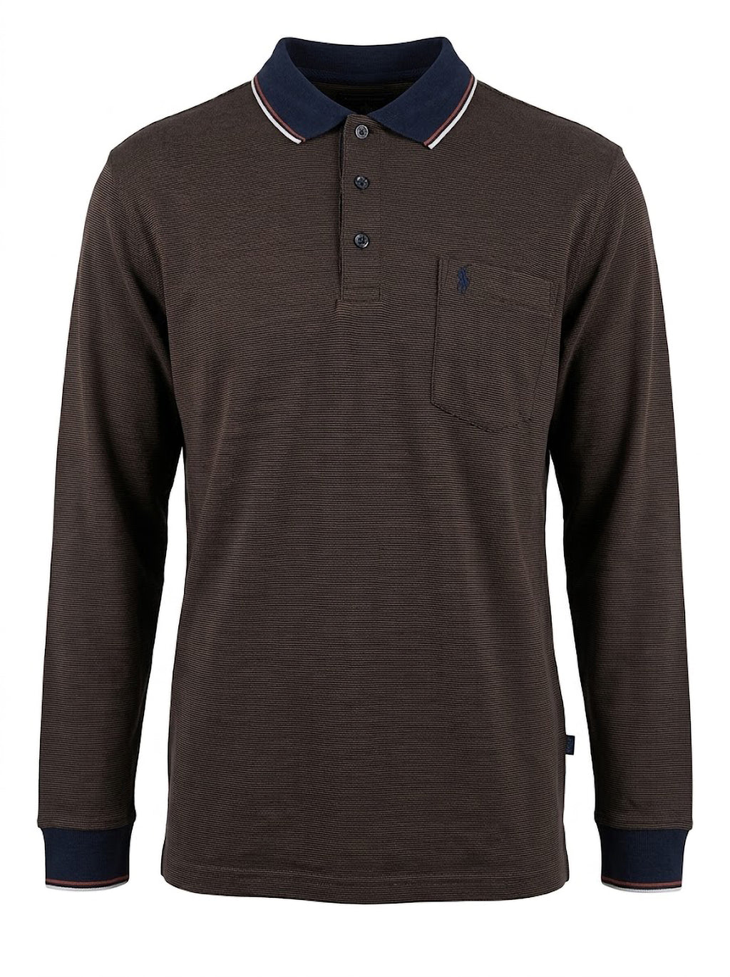 Polo Manga Larga Hombre Tallas Grandes Marrón de Rayas Finas Forestal