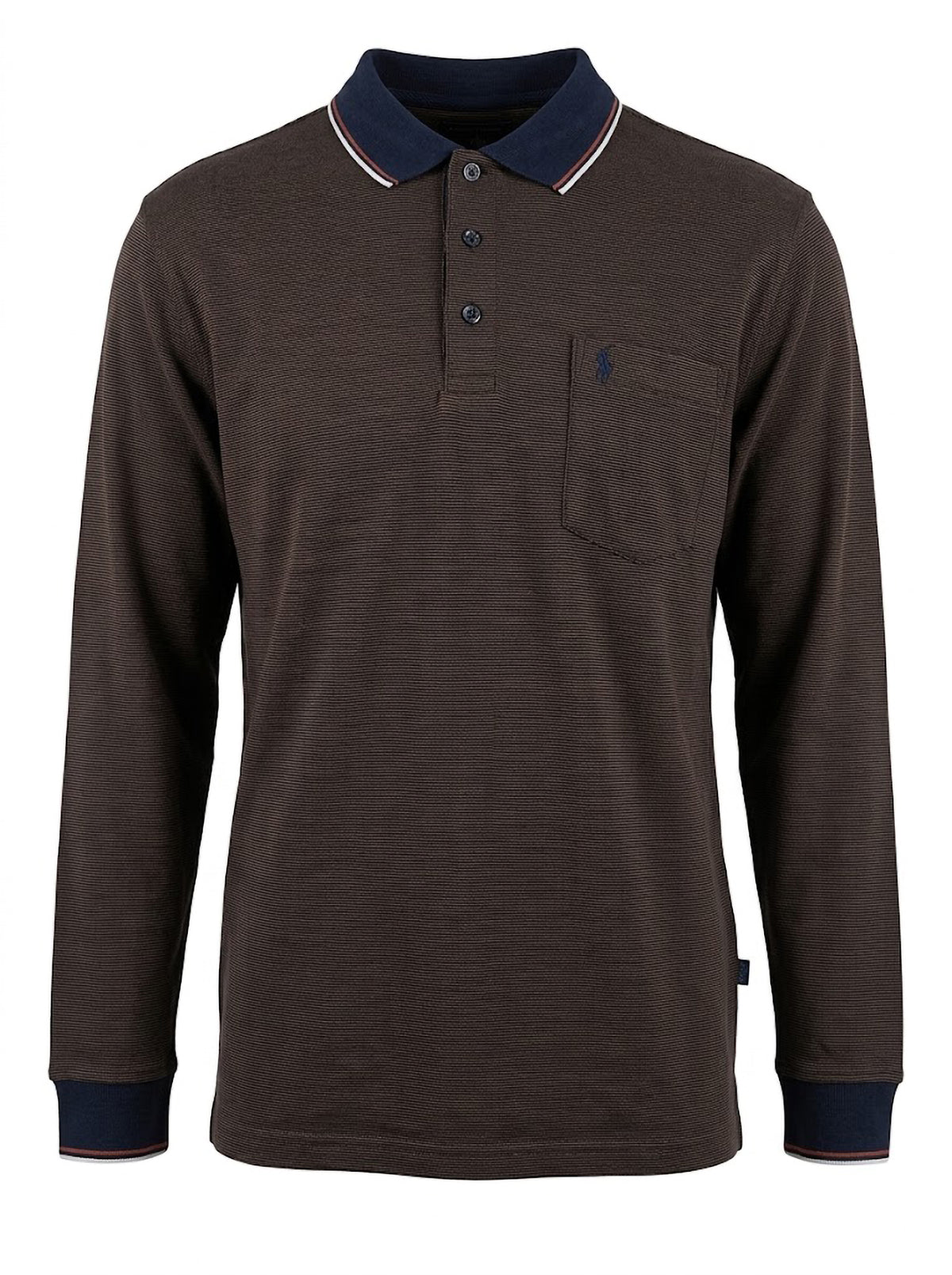Polo Manga Larga Hombre Tallas Grandes Marrón de Rayas Finas Forestal