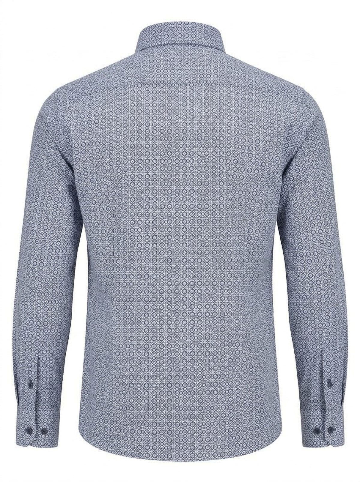 Camisa Hombre Tallas Grandes Manga Larga Estampado Geométrico Azul Levoratto