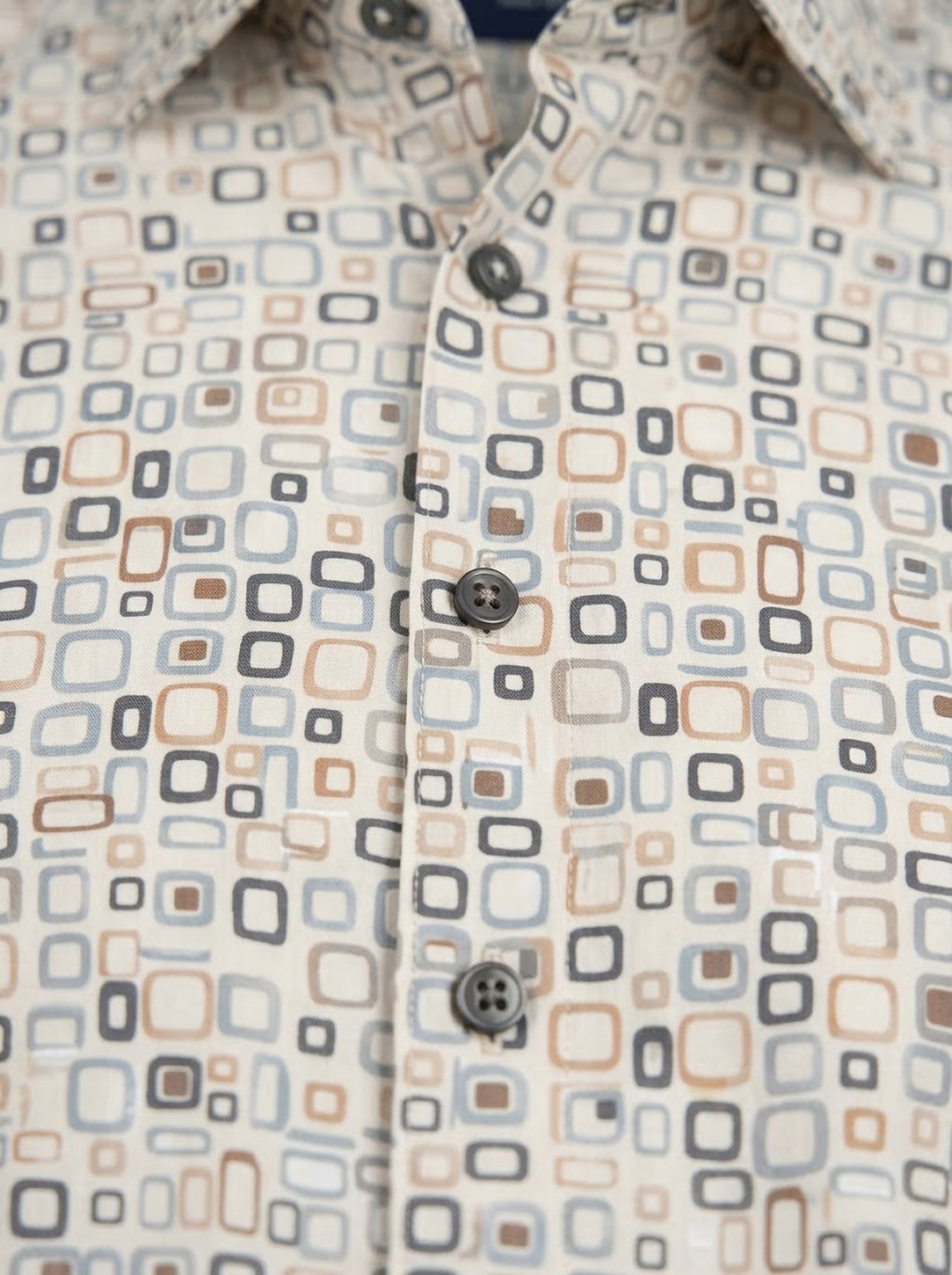 Camisa Hombre Tallas Grandes Manga Larga Estampado Geométrico Beige y Azul Levoratto