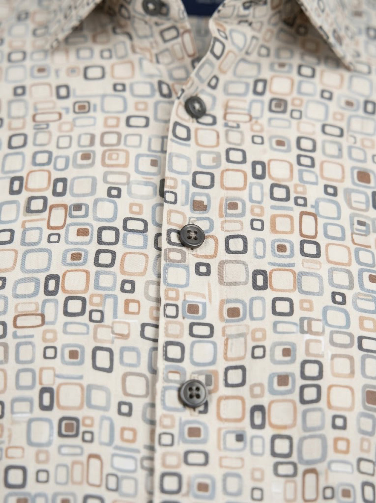 Camisa Hombre Tallas Grandes Manga Larga Estampado Geométrico Beige y Azul Levoratto