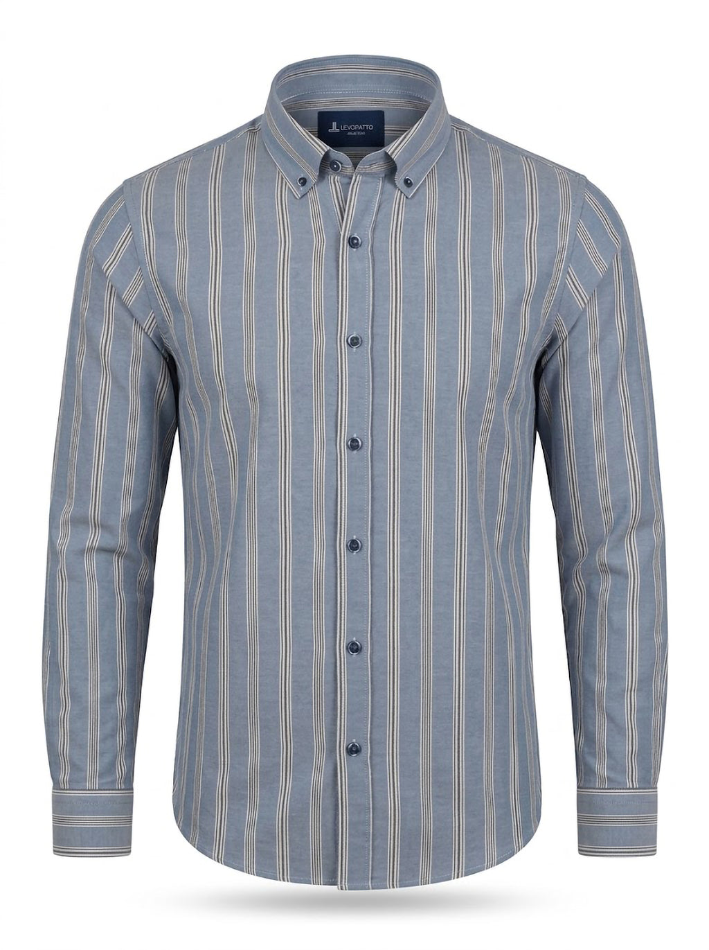 Camisa Hombre Tallas Grandes Manga Larga Rayas Azul Levoratto