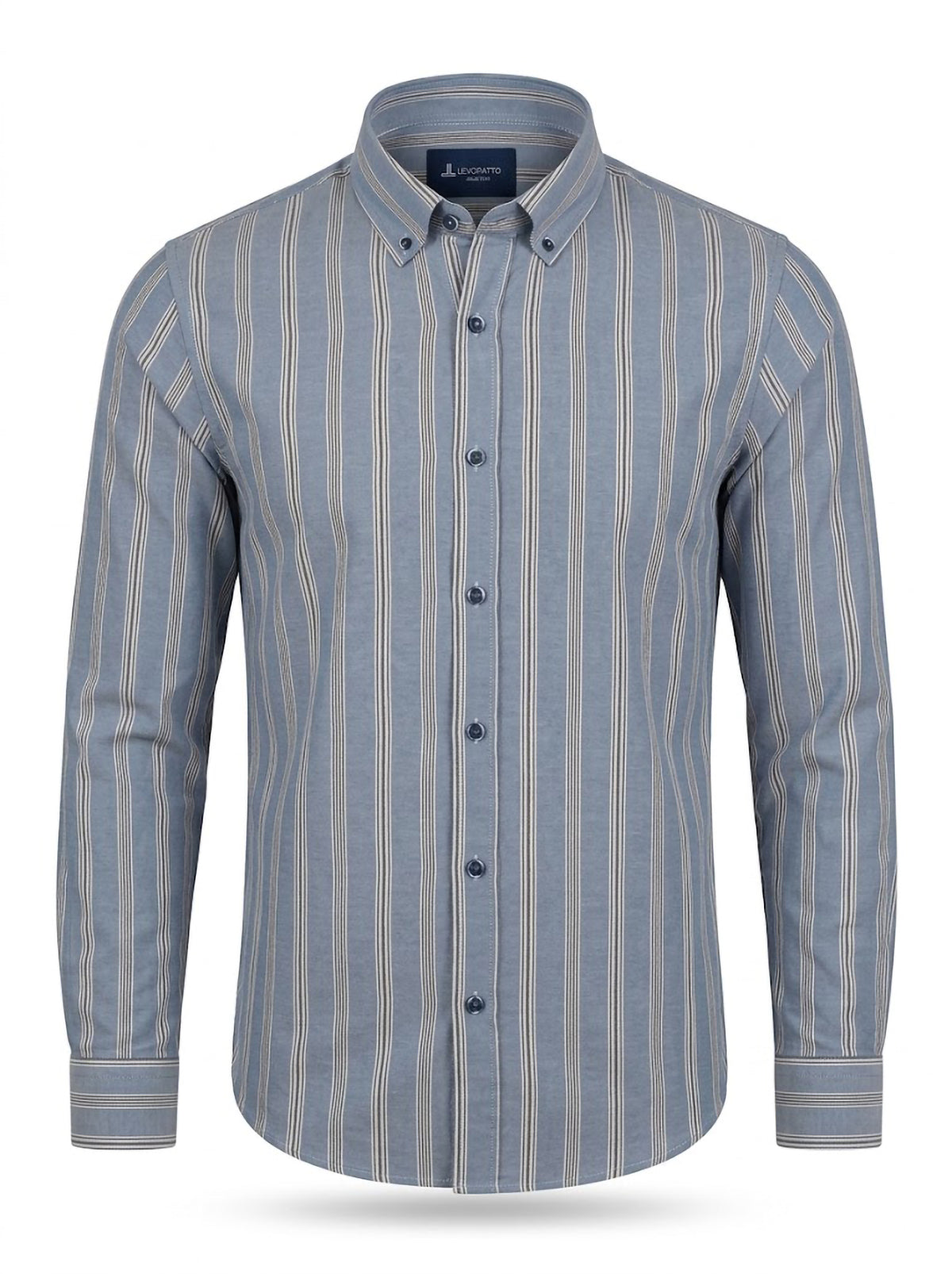 Camisa Hombre Tallas Grandes Manga Larga Rayas Azul Levoratto