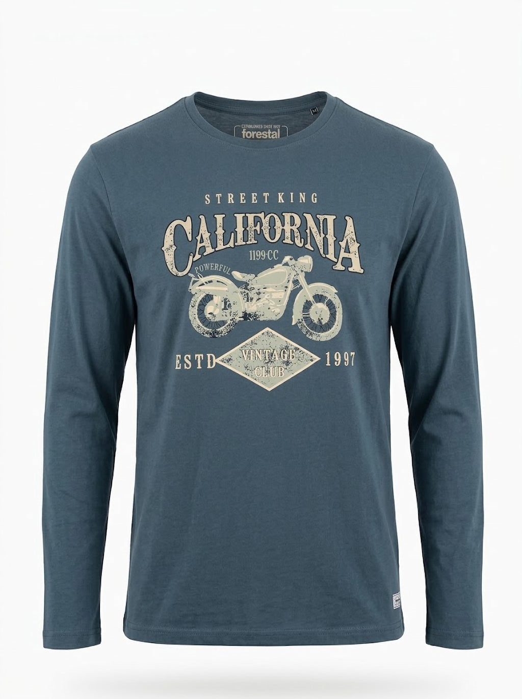 Camiseta Manga Larga Hombre Tallas Grandes Azul Petróleo California Forestal
