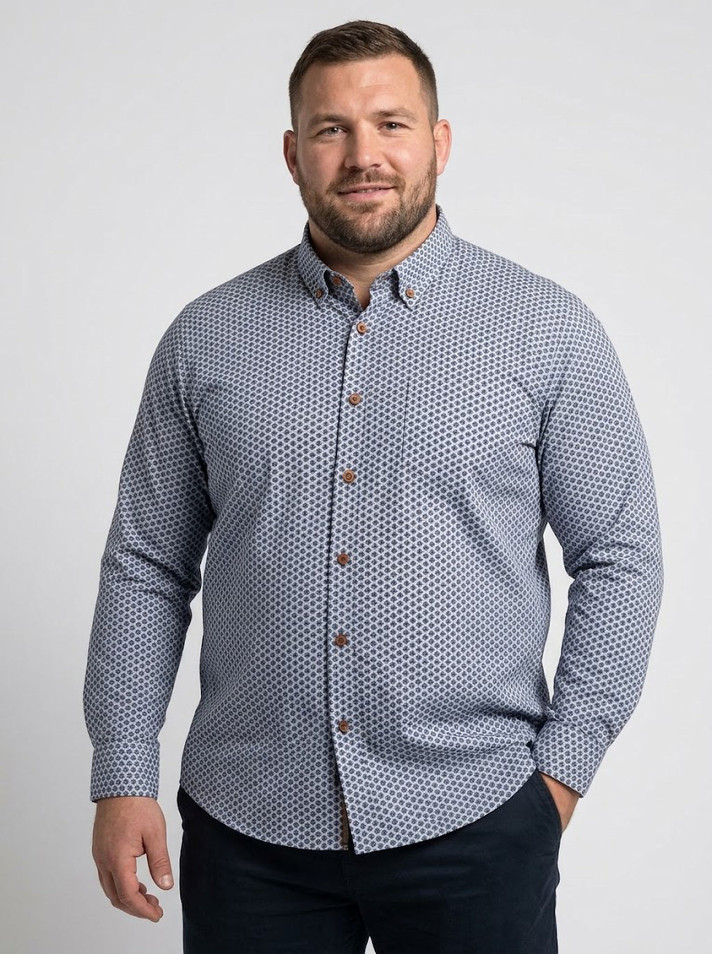 Camisa Hombre Tallas Grandes Manga Larga Mini Estampado Azul Levoratto