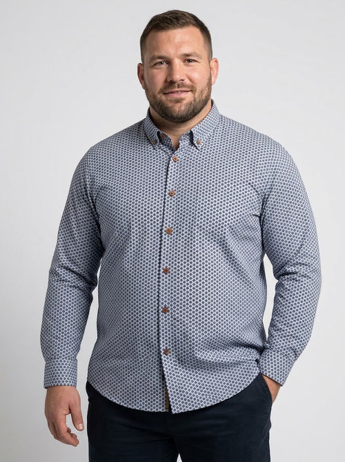 Camisa Hombre Tallas Grandes Manga Larga Mini Estampado Azul Levoratto