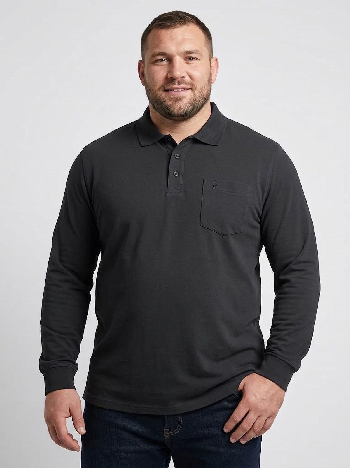 Polo Manga Larga Hombre Tallas Grandes Negro con Bolsillo Forestal