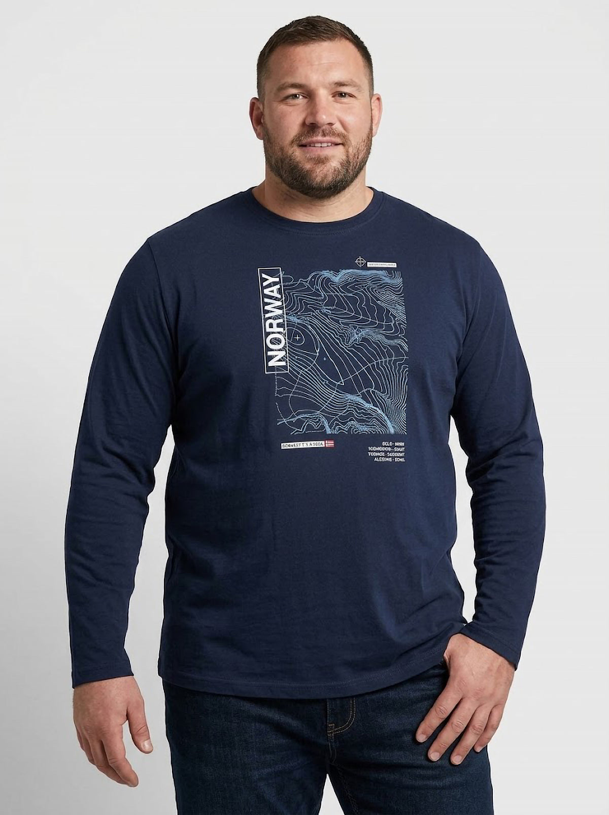 Camiseta Manga Larga Hombre Tallas Grandes Azul Marino Norway Forestal