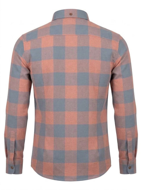 Camisa Hombre Tallas Grandes Manga Larga Cuadros Terracota y Azul Levoratto