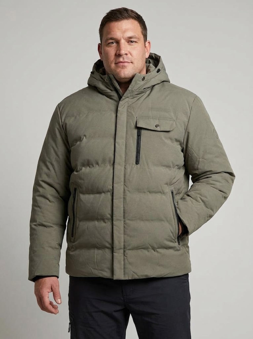 Chaqueta Acolchada Hombre Tallas Grandes con Capucha Verde Oliva Koyote