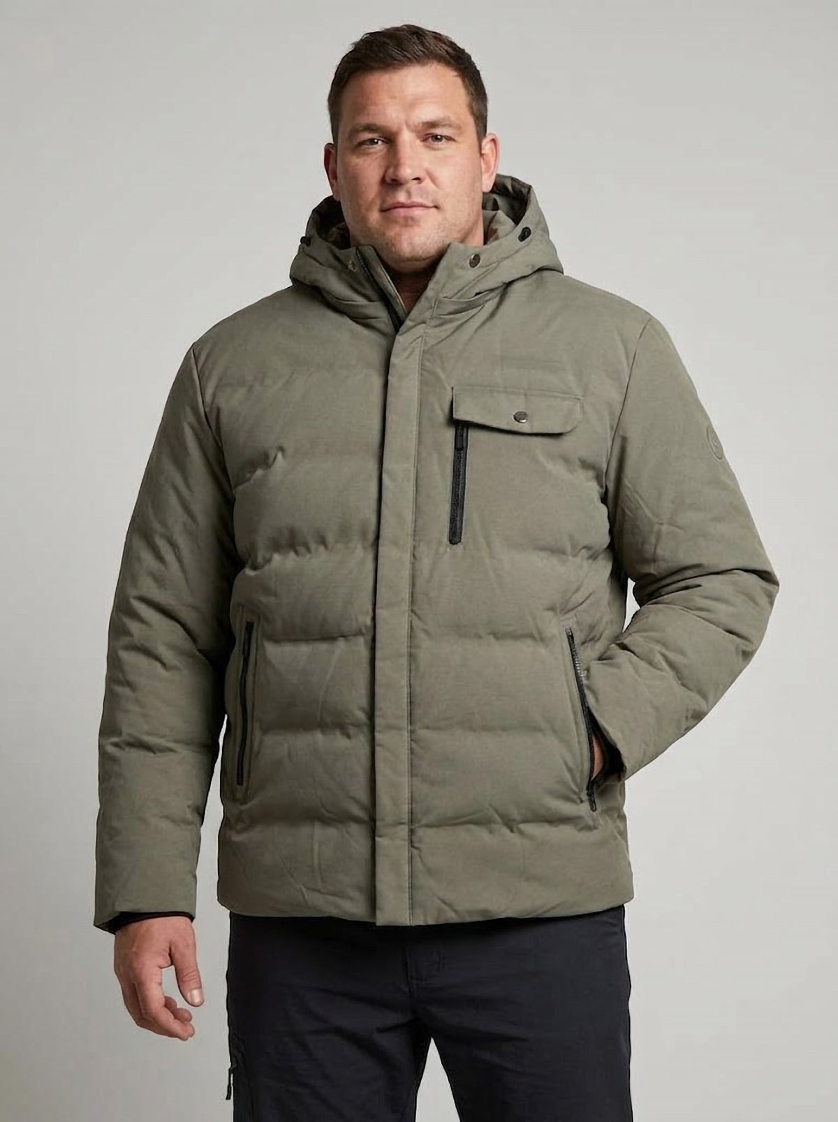 Chaqueta Acolchada Hombre Tallas Grandes con Capucha Verde Oliva Koyote