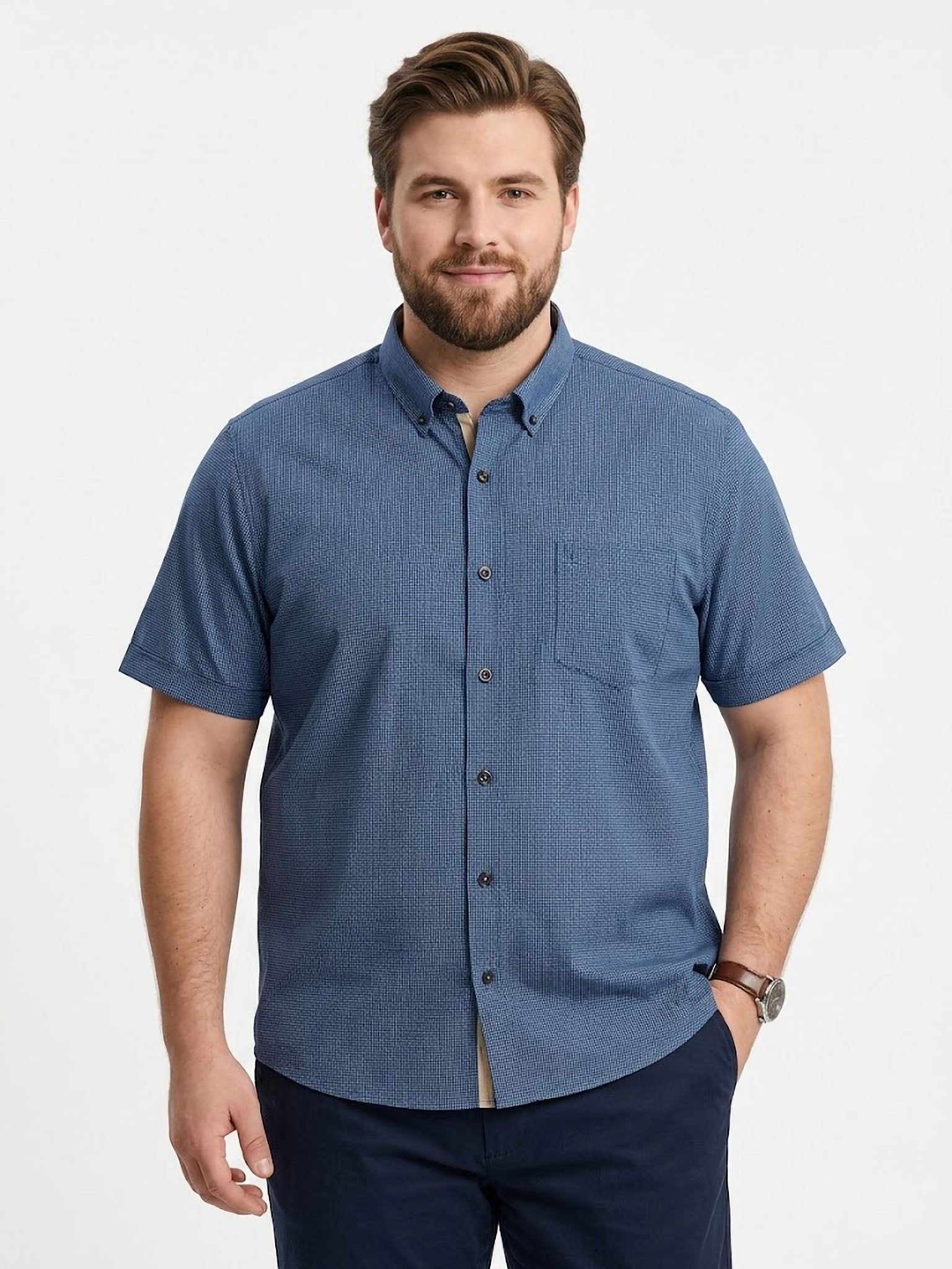 Camisa Micro-Check Azul Levoratto