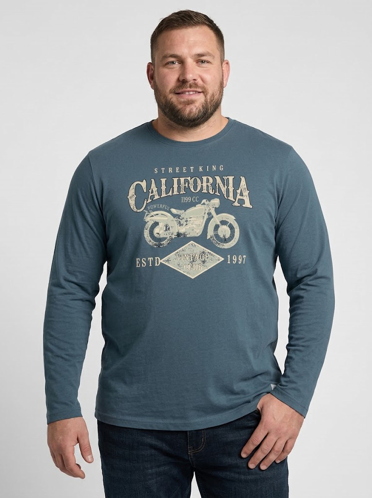 Camiseta Manga Larga Hombre Tallas Grandes Azul Petróleo California Forestal