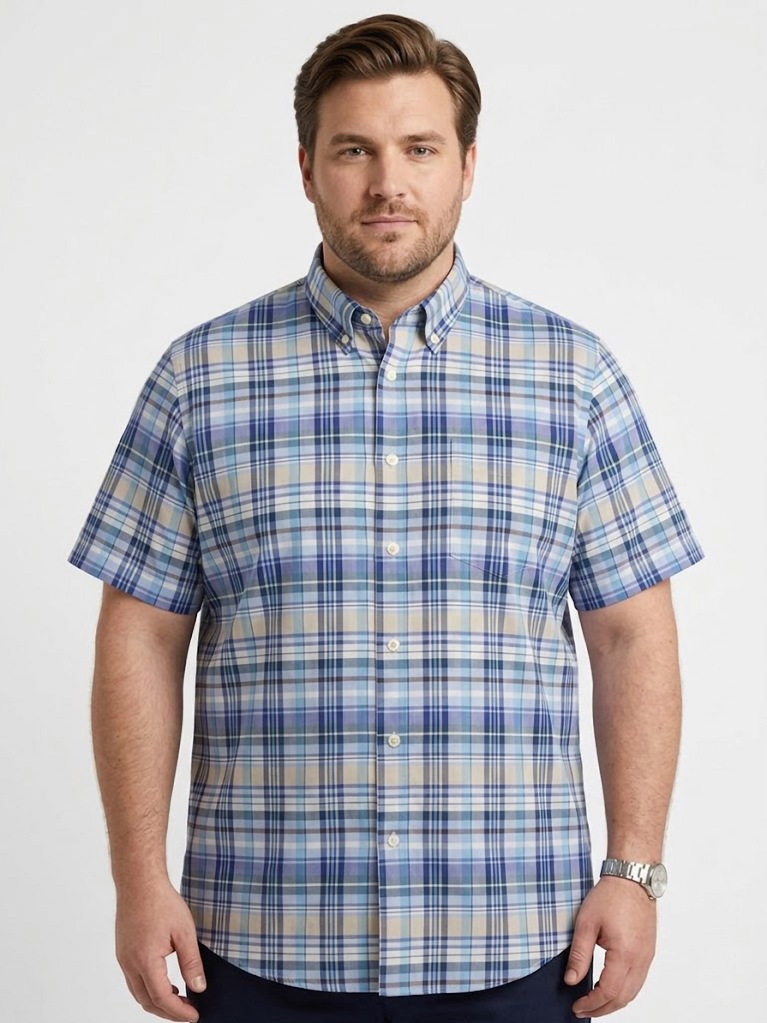 Camisa El Trau Plaid en tonos azulados y arena