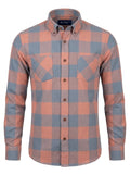 Camisa Hombre Tallas Grandes Manga Larga Cuadros Terracota y Azul Levoratto
