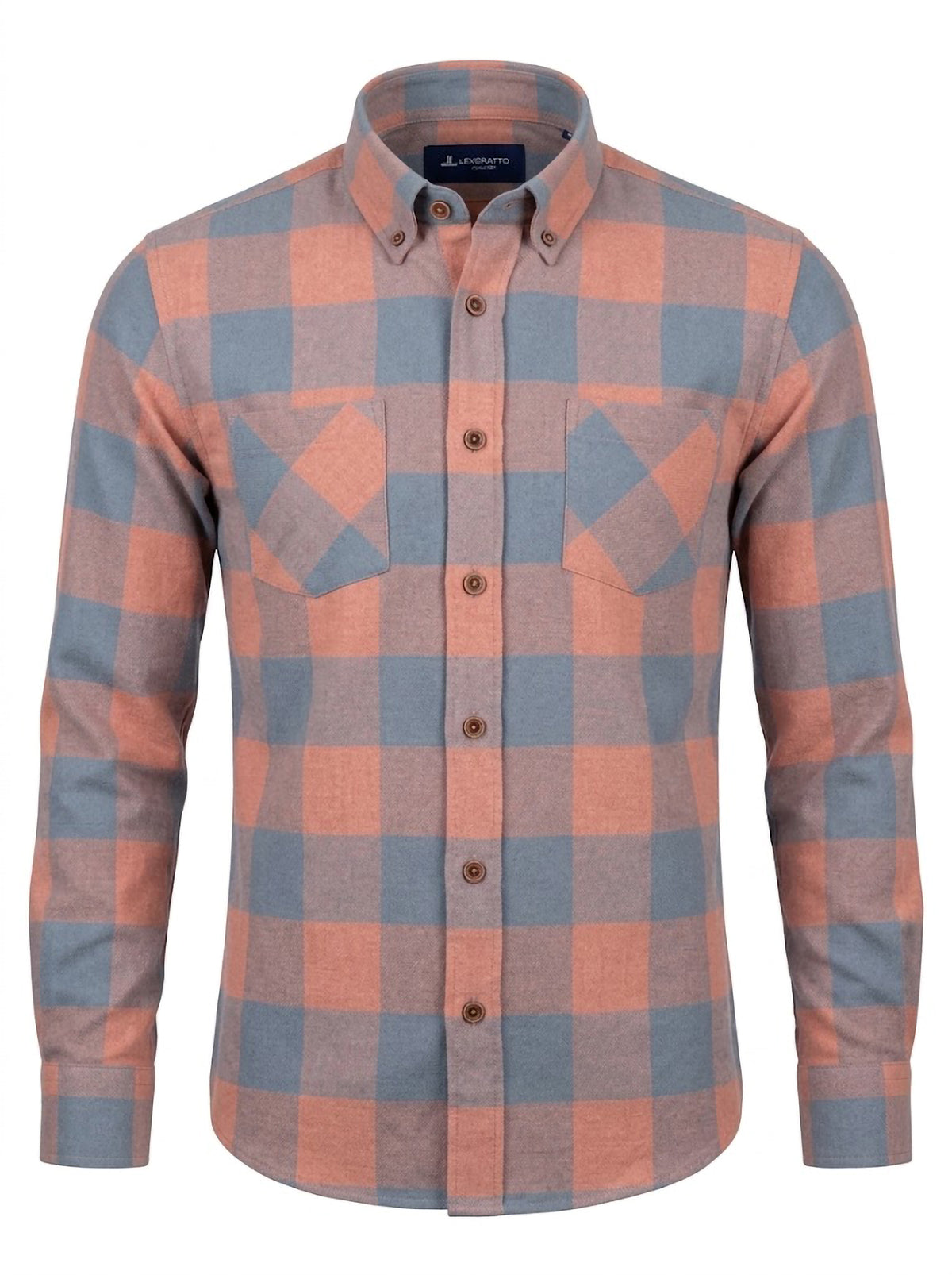 Camisa Hombre Tallas Grandes Manga Larga Cuadros Terracota y Azul Levoratto