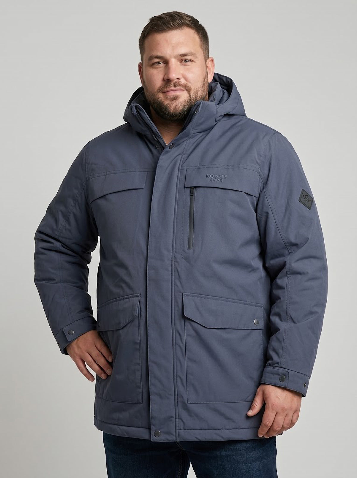 Parka Hombre Tallas Grandes con Capucha Azul Grisáceo Koyote