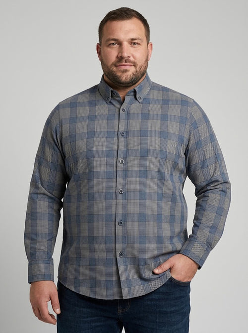 Camisa Hombre Tallas Grandes Manga Larga Cuadros Azul y Gris Levoratto