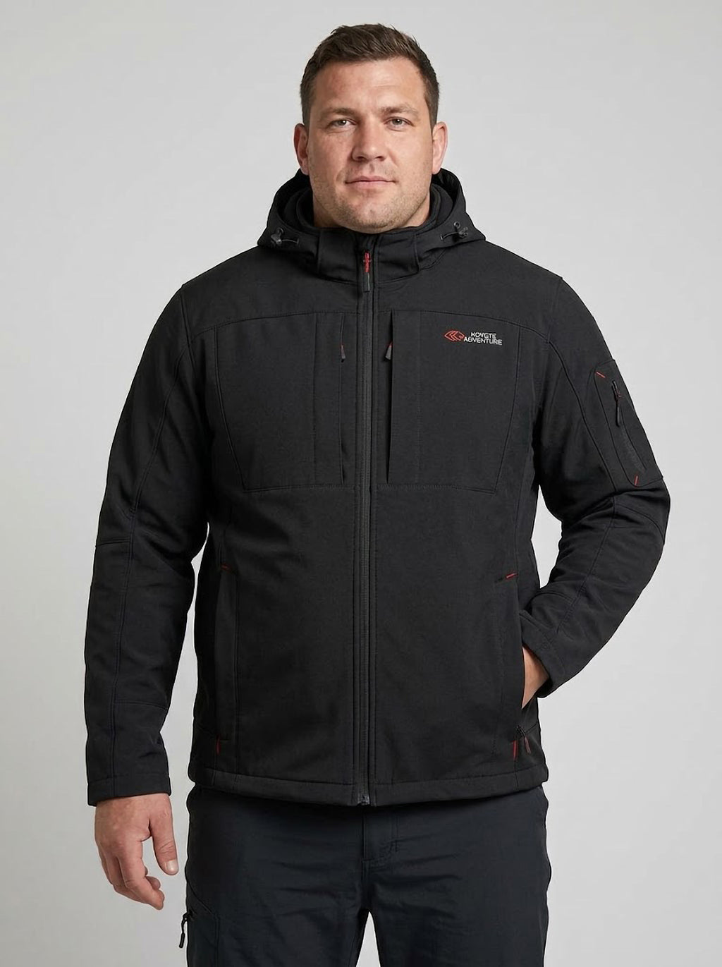 Chaqueta Softshell Hombre Tallas Grandes con Capucha Negra Koyote Adventure