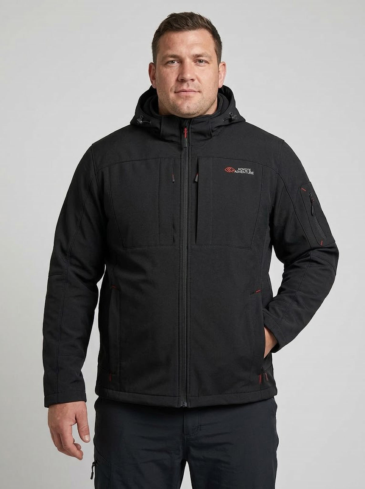 Chaqueta Softshell Hombre Tallas Grandes con Capucha Negra Koyote Adventure