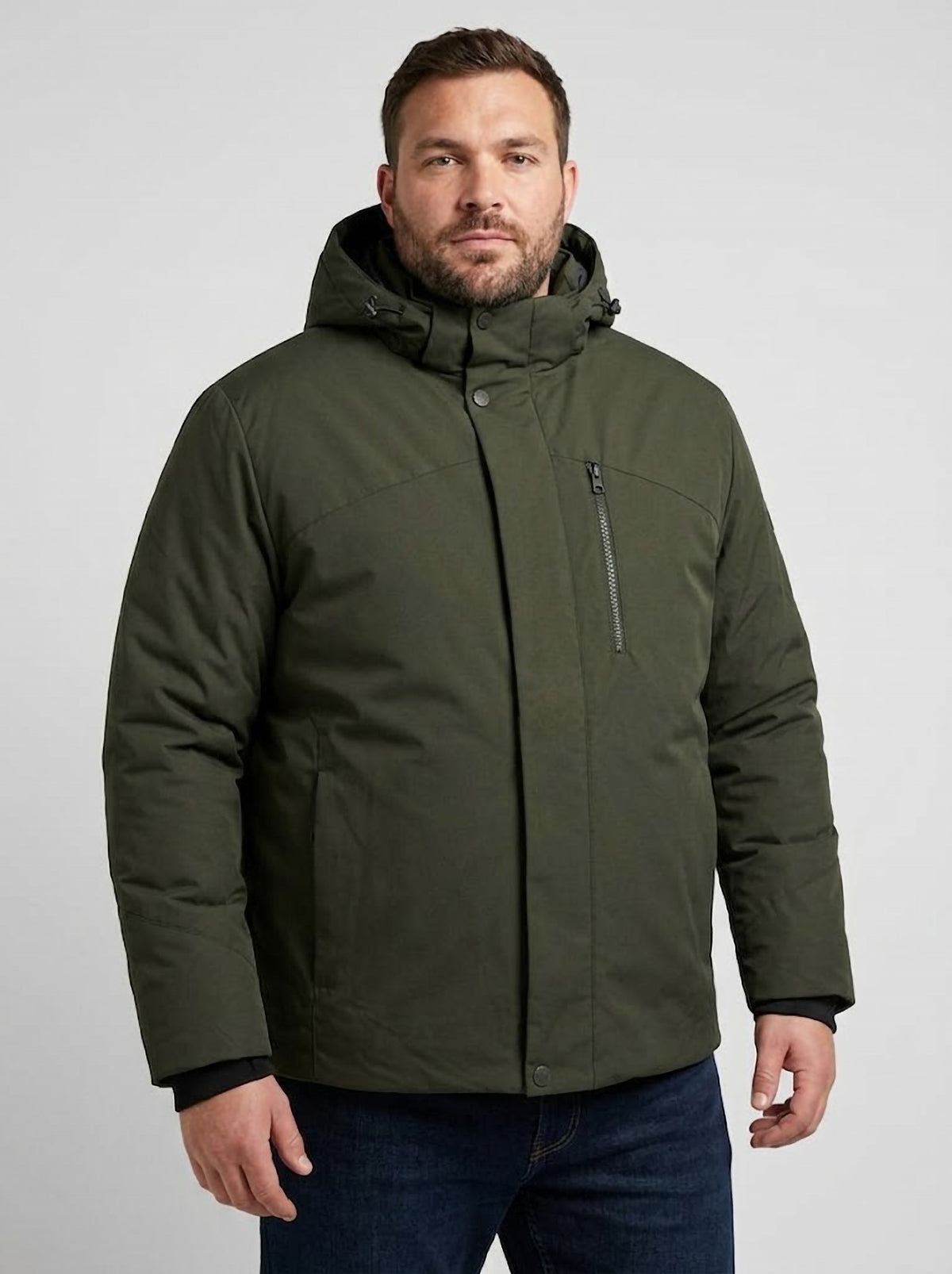 Chaqueta Hombre Tallas Grandes con Capucha Verde Caqui Koyote