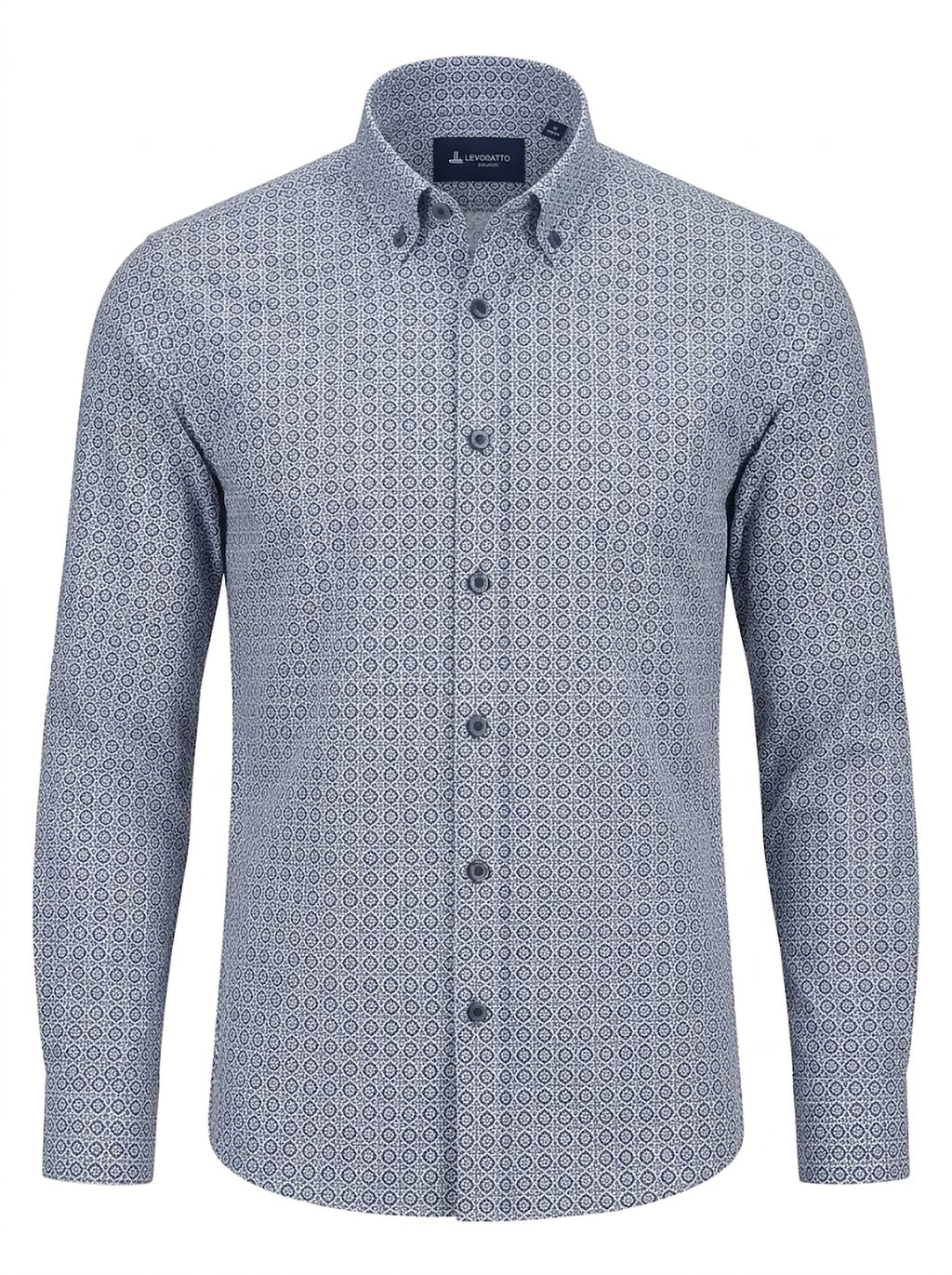 Camisa Hombre Tallas Grandes Manga Larga Estampado Geométrico Azul Levoratto
