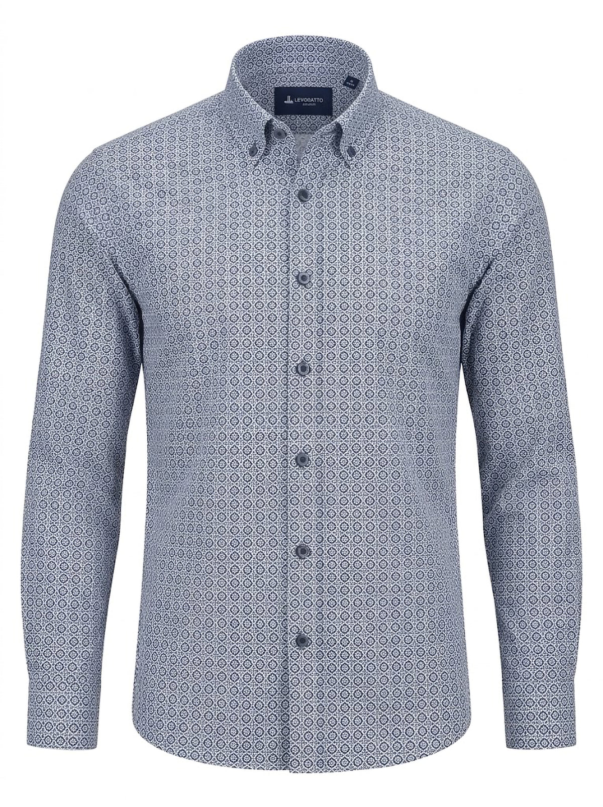Camisa Hombre Tallas Grandes Manga Larga Estampado Geométrico Azul Levoratto