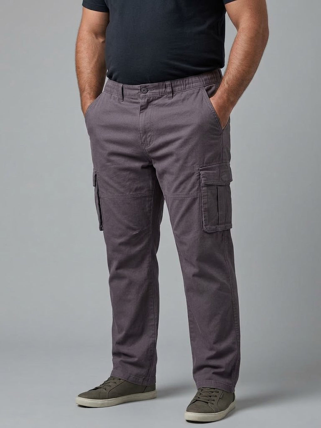Pantalón Cargo Hombre Tallas Grandes Gris Cintura Elástica Koyote