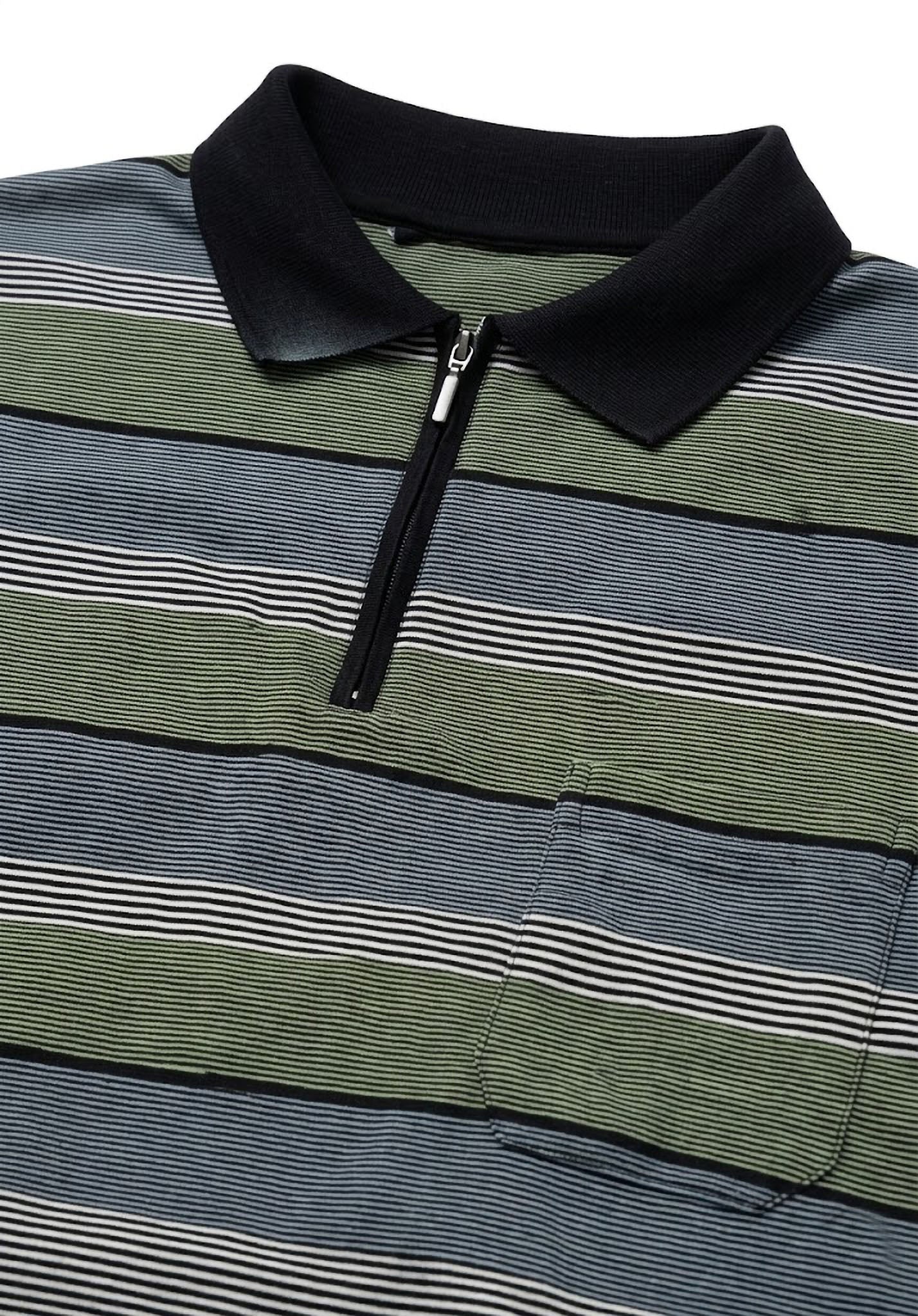 Polo Stripes Zip Forestal