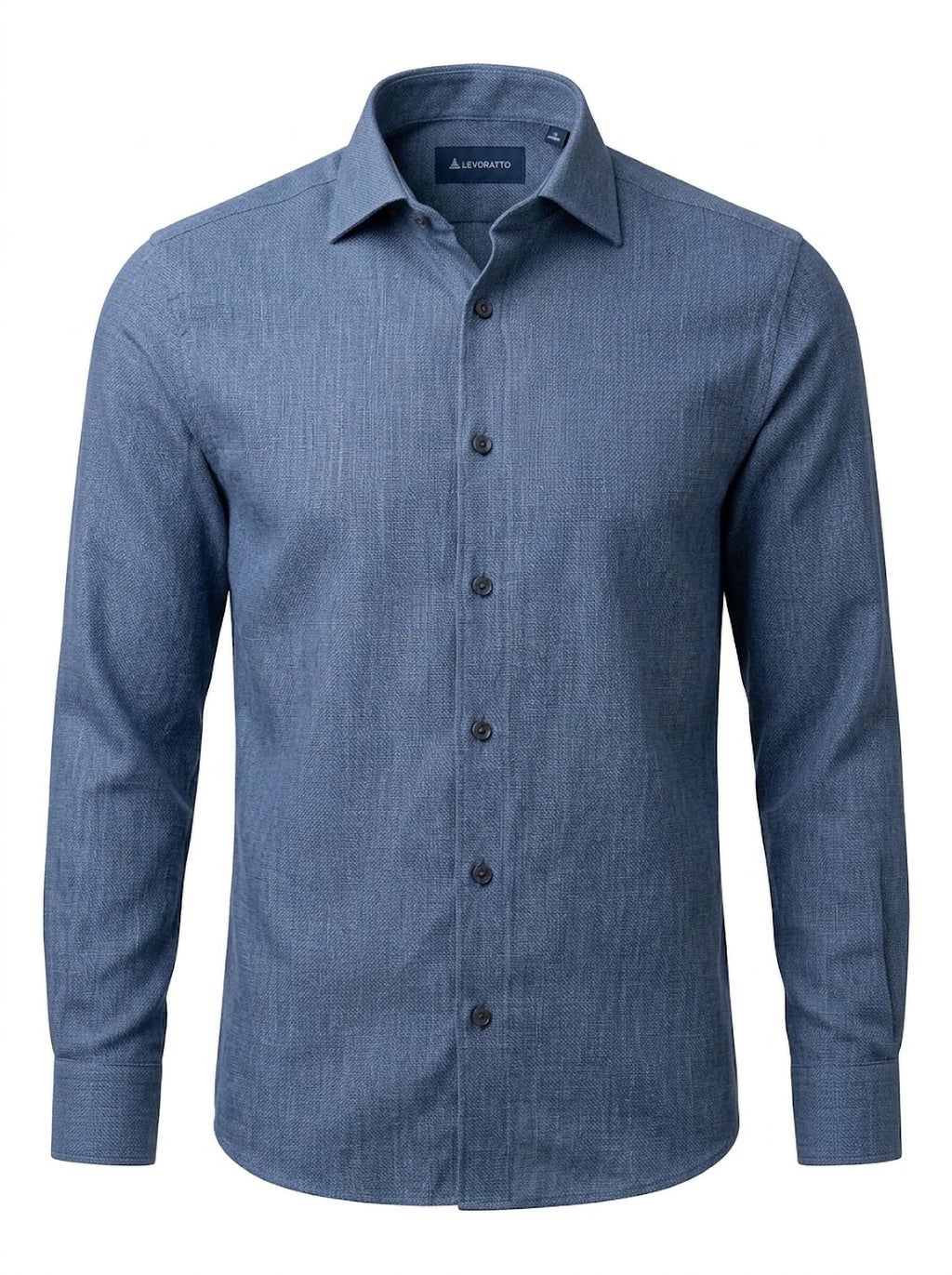 Camisa Hombre Tallas Grandes Manga Larga Azul Texturizada Levoratto