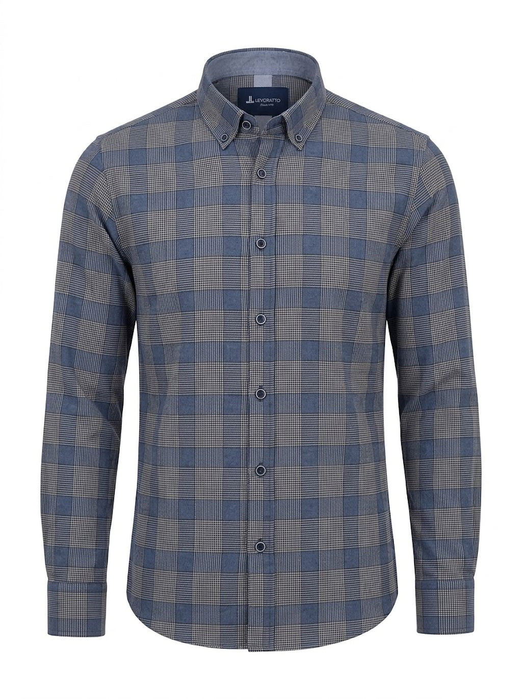 Camisa Hombre Tallas Grandes Manga Larga Cuadros Azul y Gris Levoratto