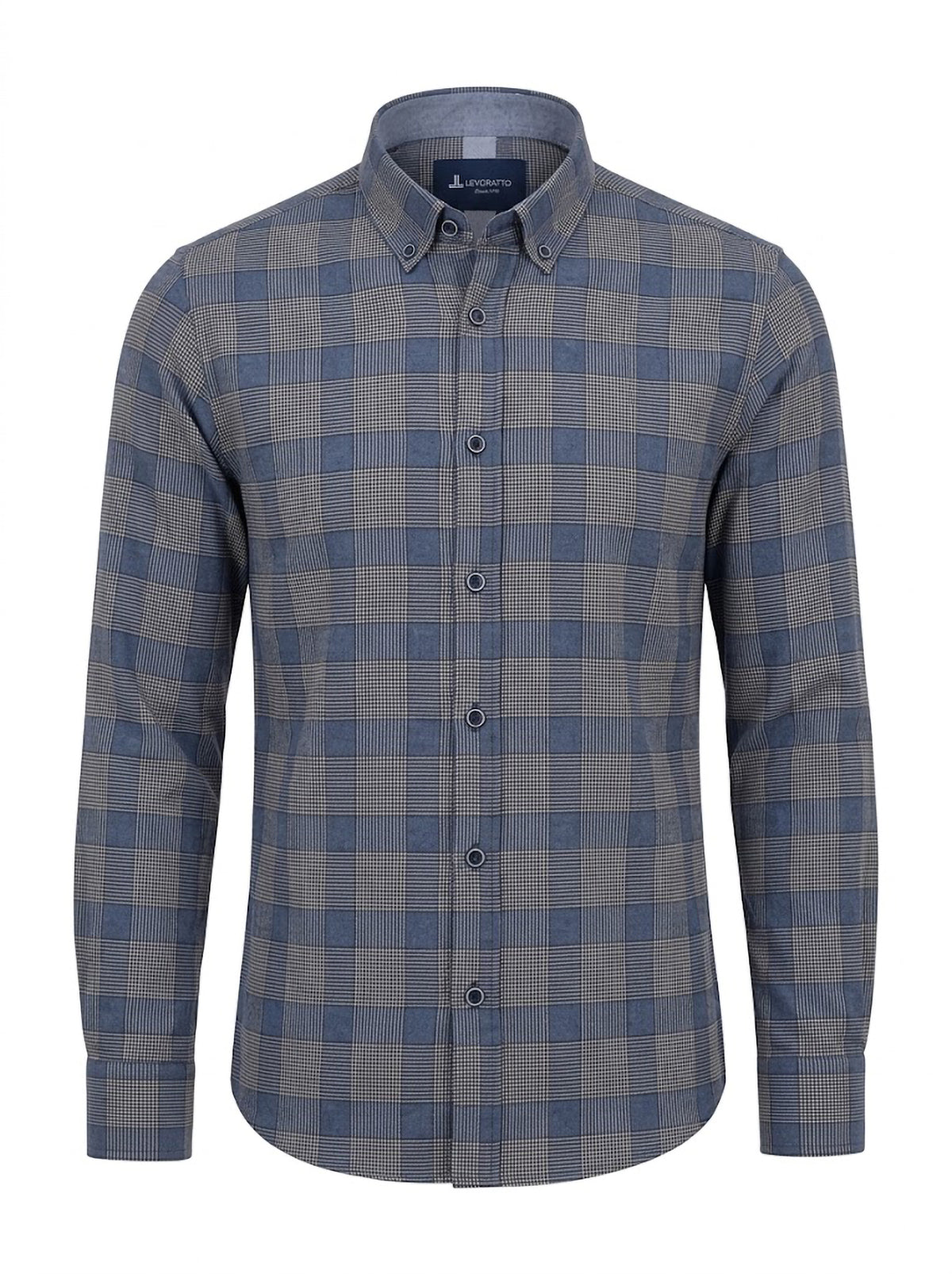 Camisa Hombre Tallas Grandes Manga Larga Cuadros Azul y Gris Levoratto
