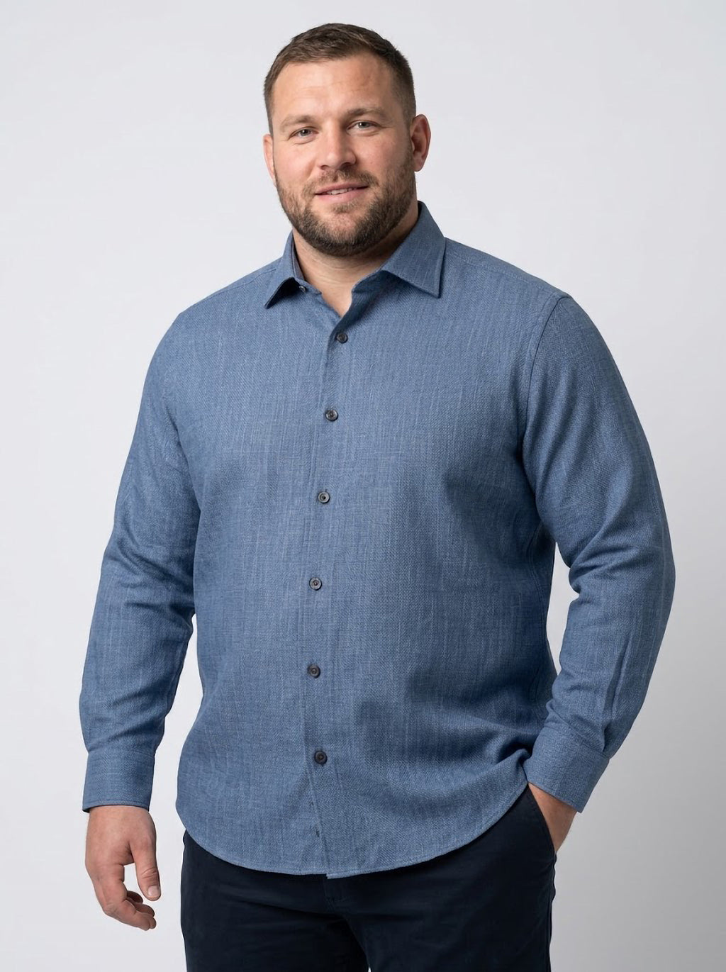 Camisa Hombre Tallas Grandes Manga Larga Azul Texturizada Levoratto