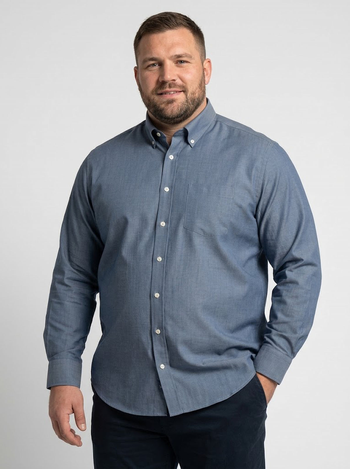 Camisa Hombre Tallas Grandes Manga Larga Azul Acero con Bolsillo Levoratto