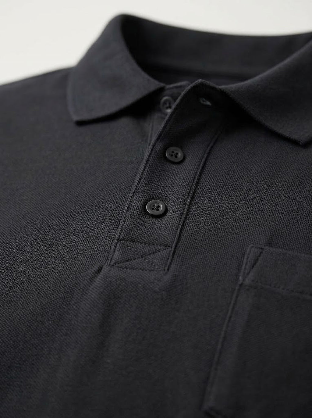 Polo Manga Larga Hombre Tallas Grandes Negro con Bolsillo Forestal