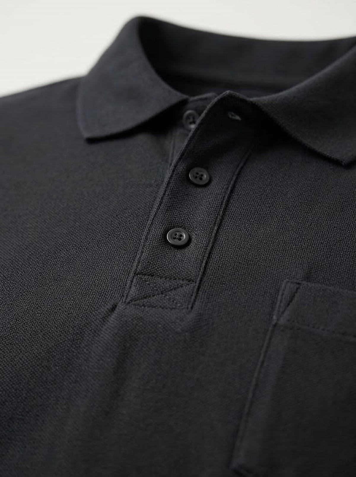 Polo Manga Larga Hombre Tallas Grandes Negro con Bolsillo Forestal