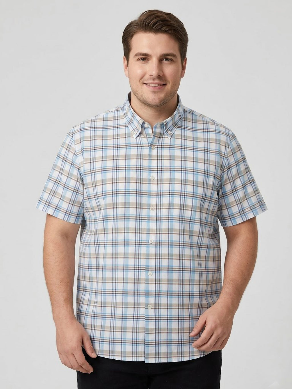 Camisa El Trau Plaid en tonos azules y beige