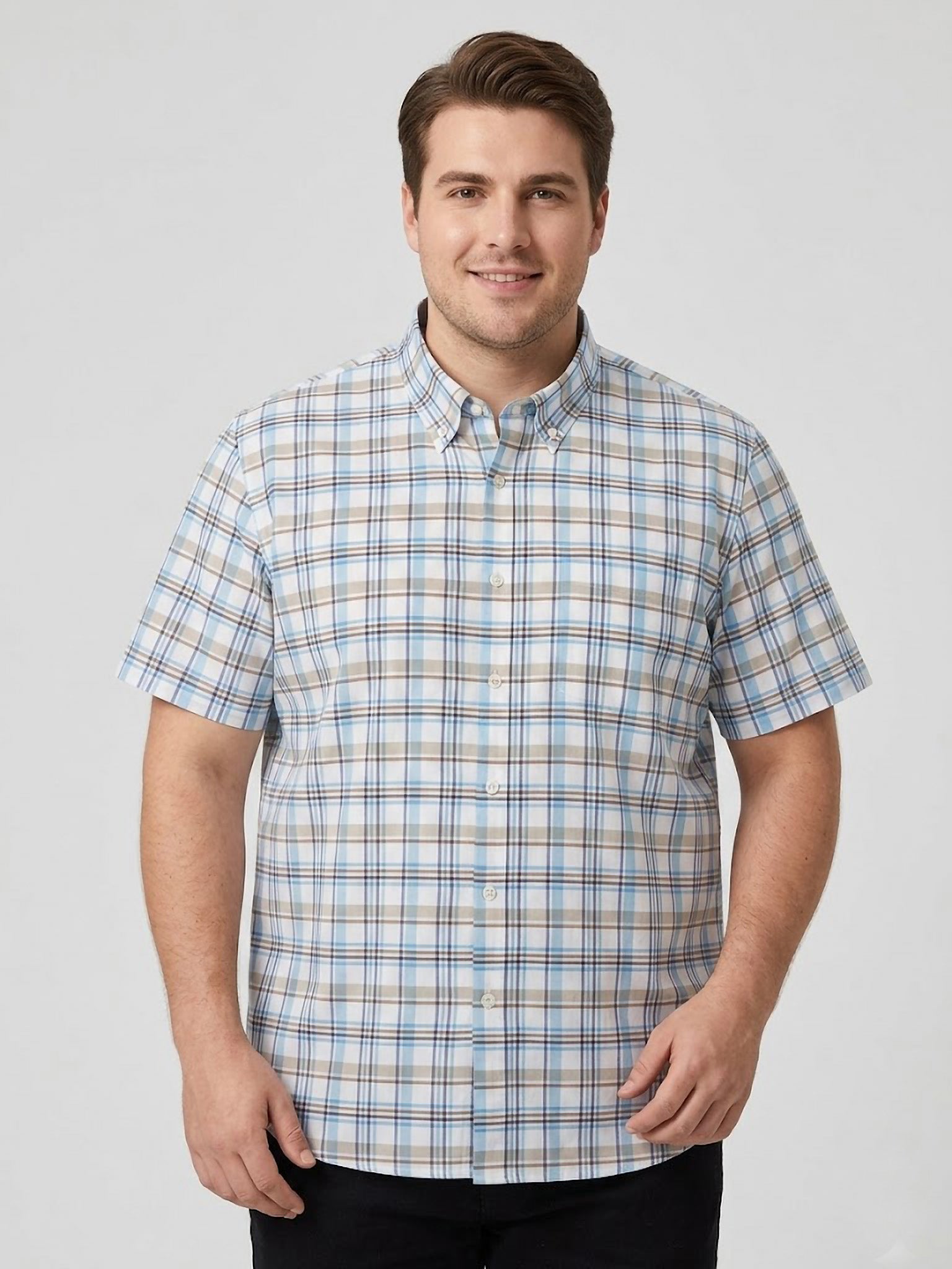 Camisa El Trau Plaid en tonos azules y beige