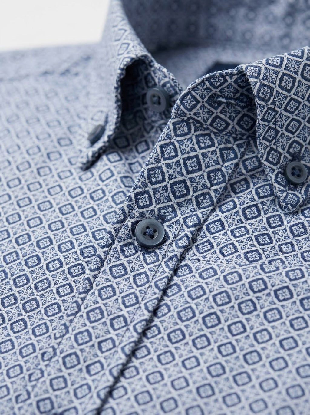 Camisa Hombre Tallas Grandes Manga Larga Estampado Geométrico Azul Levoratto