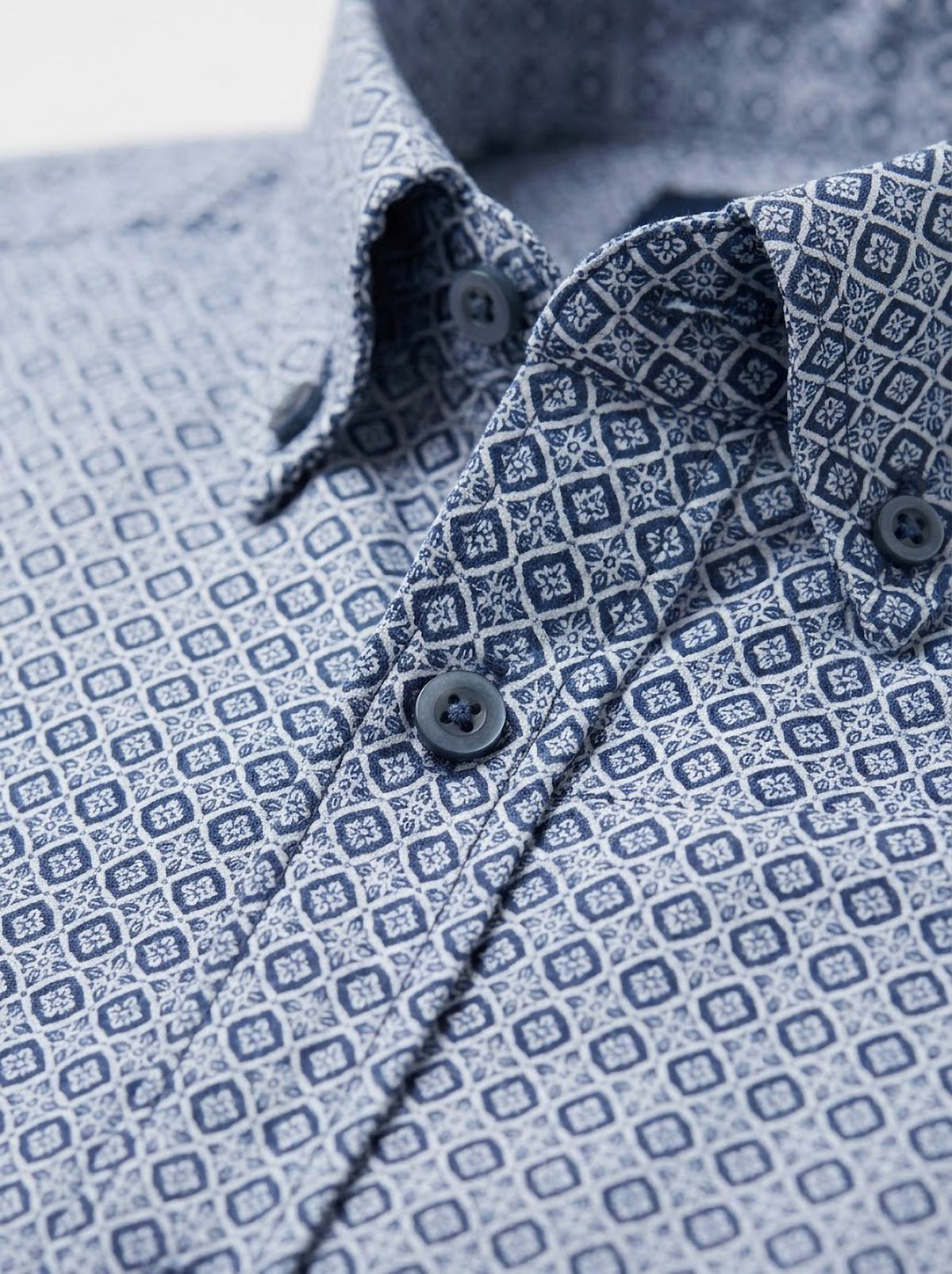 Camisa Hombre Tallas Grandes Manga Larga Estampado Geométrico Azul Levoratto
