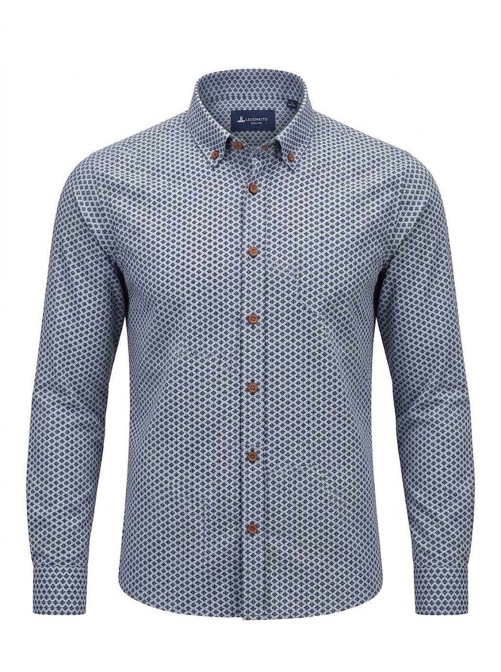 Camisa Hombre Tallas Grandes Manga Larga Mini Estampado Azul Levoratto
