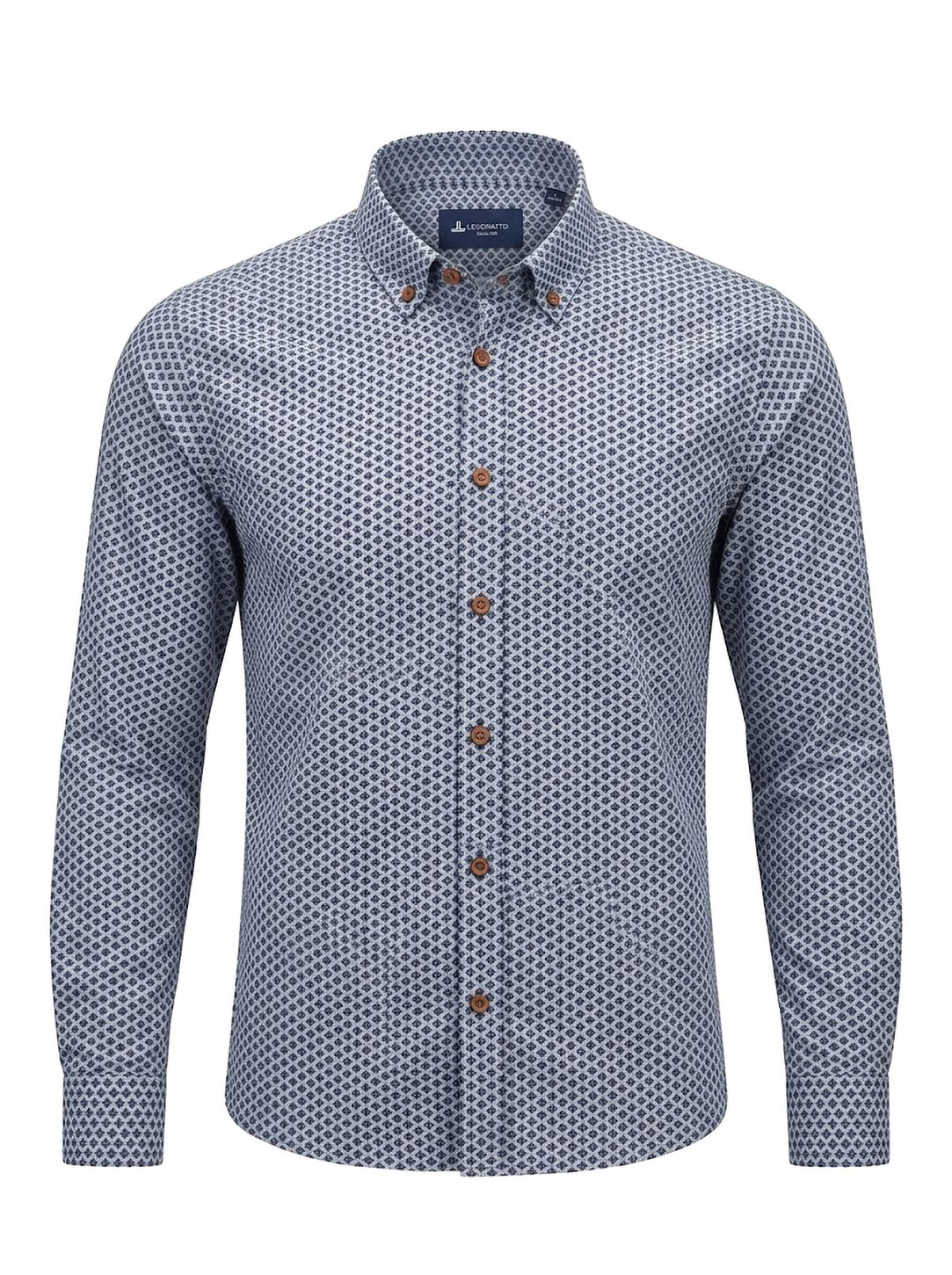 Camisa Hombre Tallas Grandes Manga Larga Mini Estampado Azul Levoratto