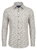 Camisa Hombre Tallas Grandes Manga Larga Estampado Geométrico Beige y Azul Levoratto