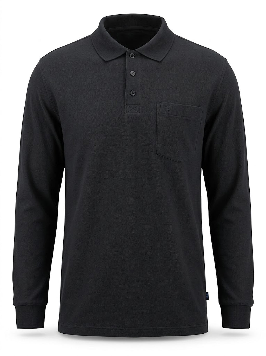 Polo Manga Larga Hombre Tallas Grandes Negro con Bolsillo Forestal