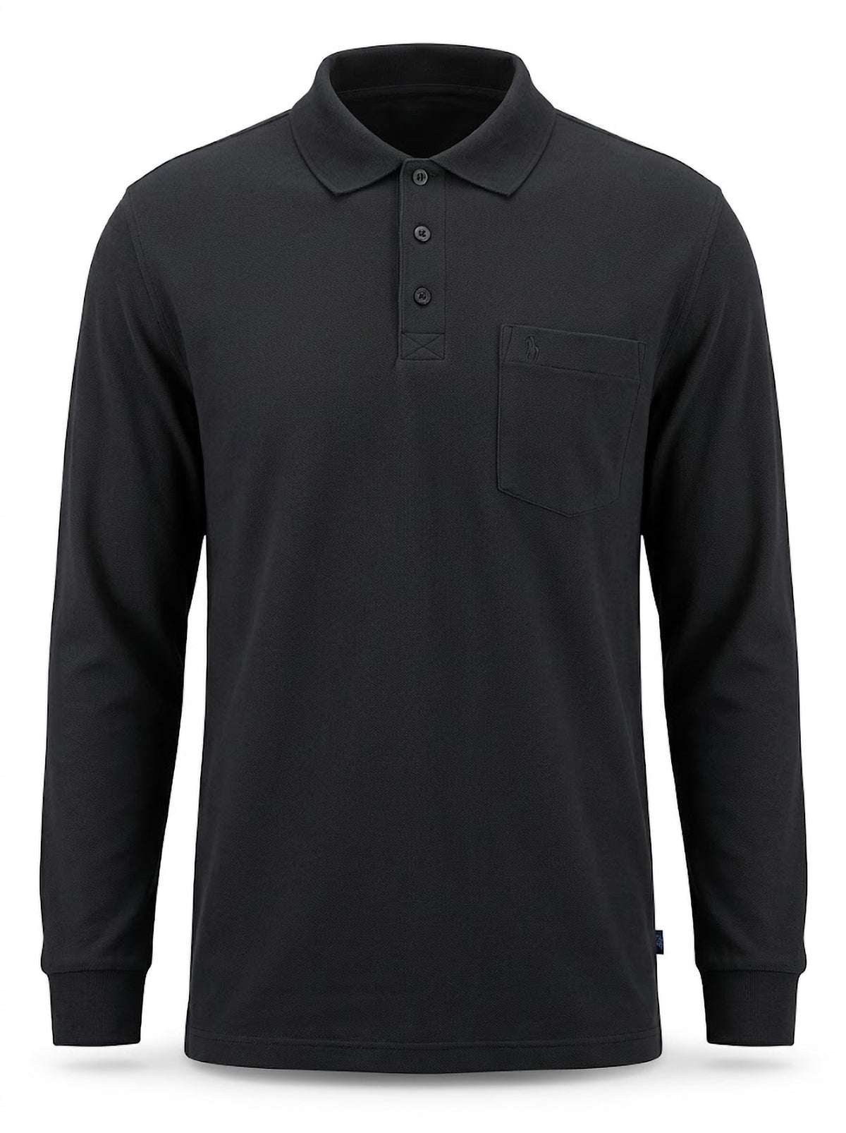 Polo Manga Larga Hombre Tallas Grandes Negro con Bolsillo Forestal